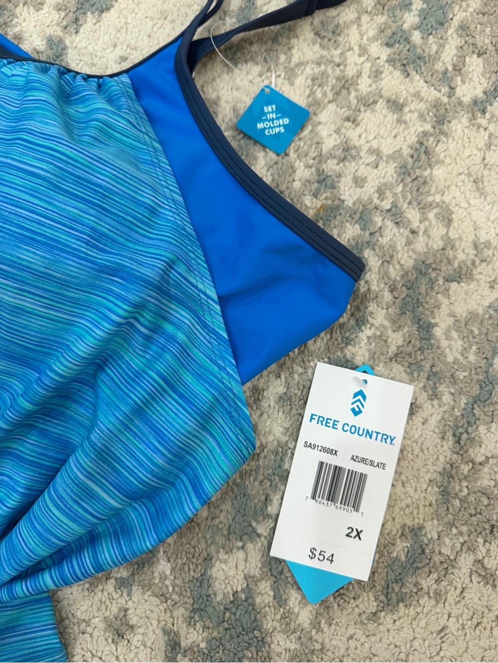 Free Country Blue Tankini Swim Top NWT Plus Size 2X Adjustable Straps - Picture 4 of 5